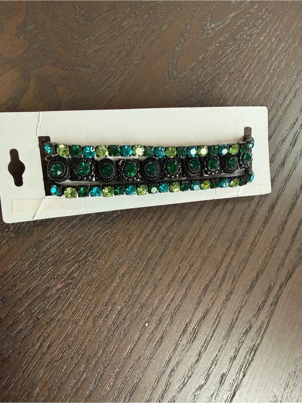 Green Crystal Multi-Row Bracelet with Dangle Accent